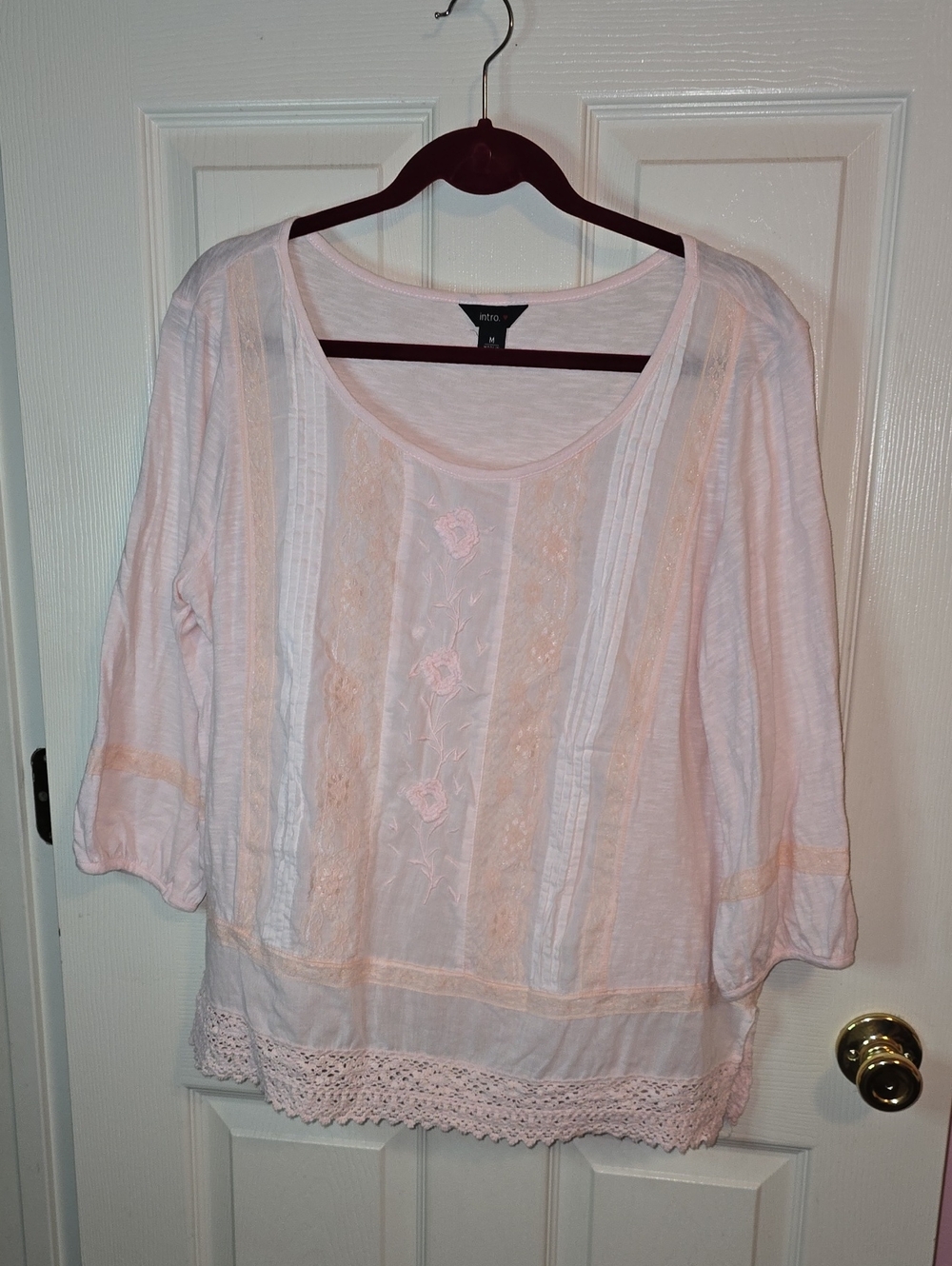 White/Pale Pink Embroidered Women’s Top by intro.